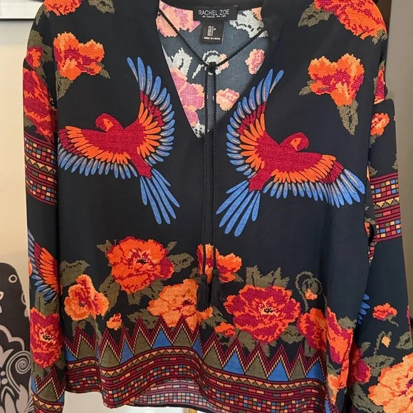 Rachel Zoe Black Blouse with Vibrant Embroidery - Picture 4 of 7